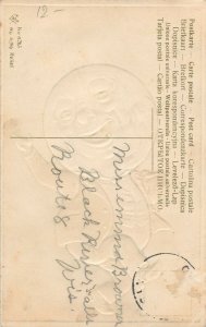 Embossed moon face caricature fantasy old postcard