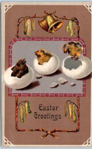 Arts and Crafts  EASTER GREETINGS  Embossed Border  Chicks & Eggs   Postcard