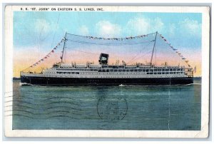 1936 SS St John Eastern SS Lines Inc Cruise Ship Steam Vintage Antique Postcard 