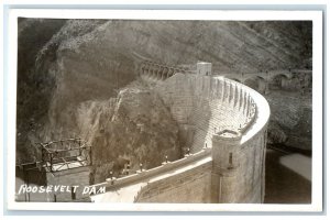 c1940's View Of Roosevelt Dam Arizona AZ RPPC Photo Unposted Vintage Postcard