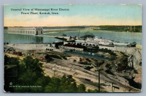 KEOKUK IA MISSISSIPPI RIVER ELECTRIC POWER PLANT ANTIQUE POSTCARD