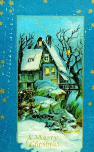 Course 1910 Lovely Fantasy Dark Christmas Night House Snow Vintage Postcard P36