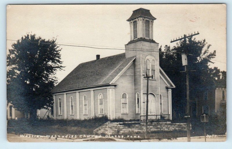 RPPC  OLATHE, Kansas KS ~ Wesleyan? METHODIST CHURCH  c1910s Postcard