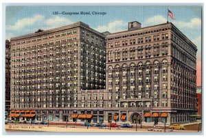 1949 Congress Hotel Exterior Roadside Chicago Illinois IL Posted Cars Postcard