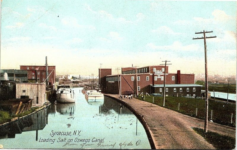 Postcard NY Syracuse Loading Salt on Oswego Canal - UDB - 1906 A3