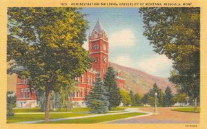 University Montana Admin Building Missoula MT 1940s linen postcard