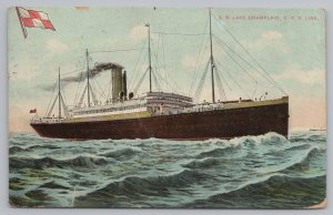 Ship~SS Lake Champlain CPR Line On Water Rapids~PM 1910~Vintage Postcard