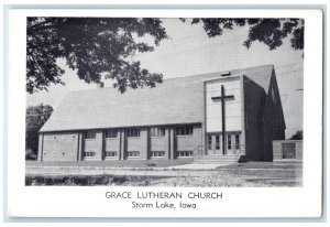 c1940s Grace Lutheran Church Exterior Storm Lake Iowa IA Unposted Trees Postcard