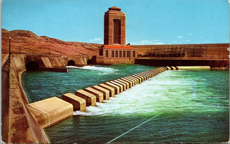 Fort Peck Dam Power House Missouri River Montana Postcard PM Poplar MT Cancel  