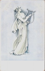 Art Nouveau Lady Jugendstil Harp Vintage Postcard C084