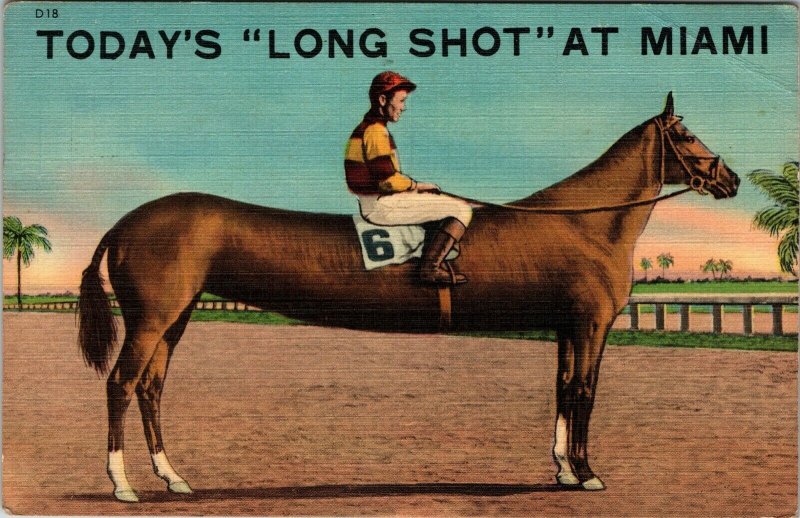 1948 Today's Long Shot At Miami Novelty Horse Racing Humor Comic VTG Postcard 