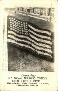 Great Lakes Naval Station Human American Flag Real Photo Postcard USED1943
