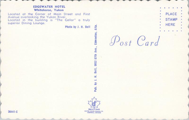 Edgewater Hotel Whitehorse Yukon YT The Cellar Restaurant Unused Postcard D75