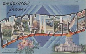 Washington Greeting From Large Letter Linen