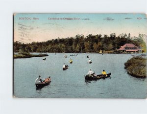 Postcard Canoeing on Charles River, Boston, Massachusetts