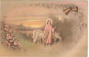 Infant Jesus leading his flock Lovely Spanish religious postcard  1930s