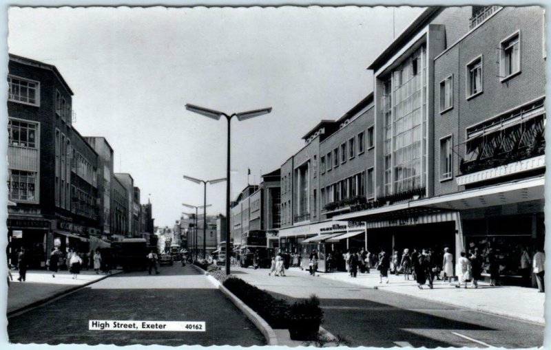 RPPC  EXETER, DEVON England  ~ HIGH STREET Scene  1962 UK Postcard 