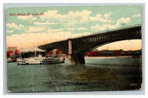 Vintage 1913 Postcard Steamship Crosses Under Eads Bridge St. Louis Missouri