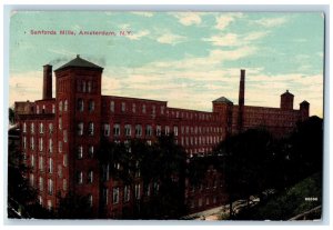 c1910's Sanfords Mills Building Tree-lined Scene Amsterdam New York NY Postcard