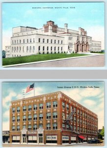 2 Postcards WICHITA FALLS, Texas TX ~ Auditorium & LAMAR AVENUE U.S.O. c1940s