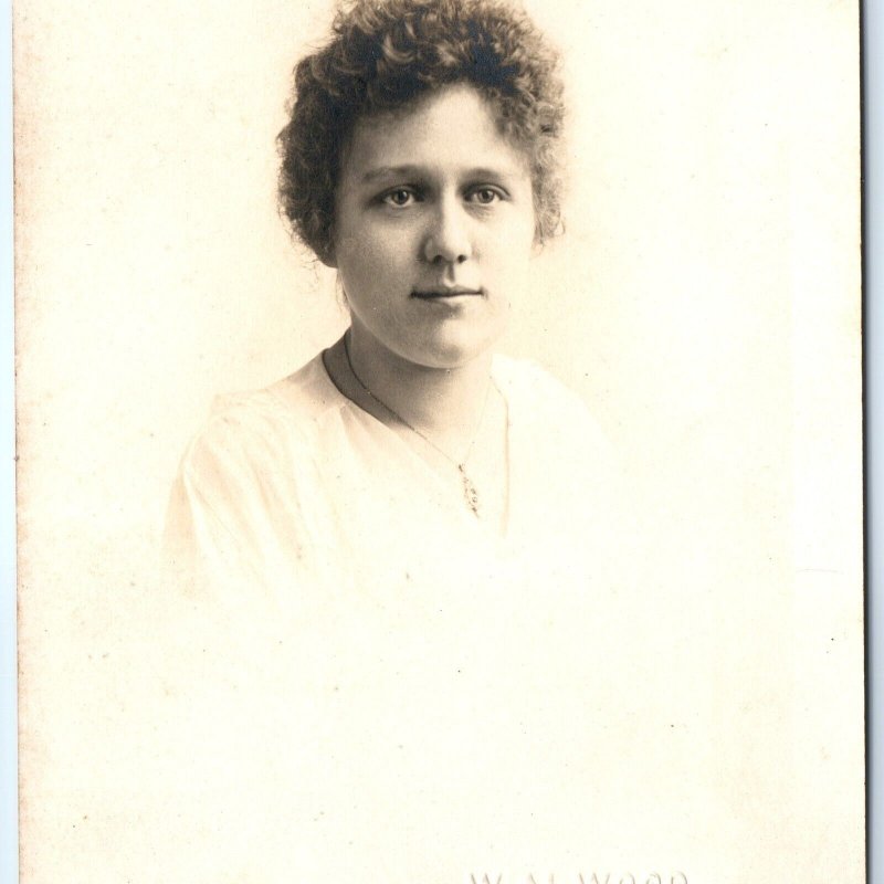 c1910s Chicago, IL Curly Hair Young Lady Girl RPPC Real Photo WM Wood PC  A122