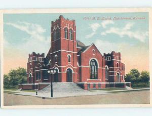 Damaged-Back W-Border CHURCH SCENE Hutchinson Kansas KS A9604