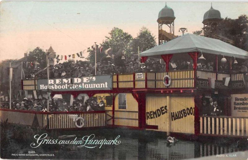 Berlin Germany Lunapark Remde's Hausboot Restaurant Tinted Real Photo PC AA45079