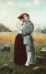 Vintage Postcard 1910's Romance Sweet Couple Lovers Victorian Lady & Policeman