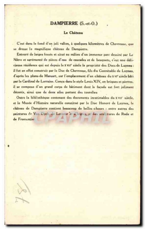 Dampierre - Le Chateau - Old Postcard