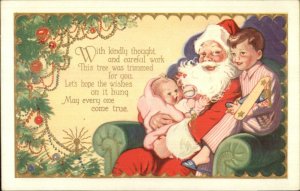 Christmas - Santa Claus -Cute Kids in Lap Ty Airplane W-53 c1915 Postcard