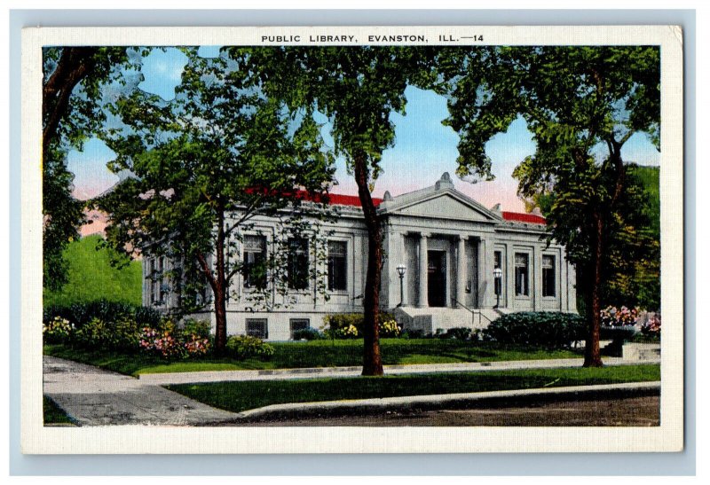 c1930's Public Library Evanston Illinois IL Unposted Antique Postcard