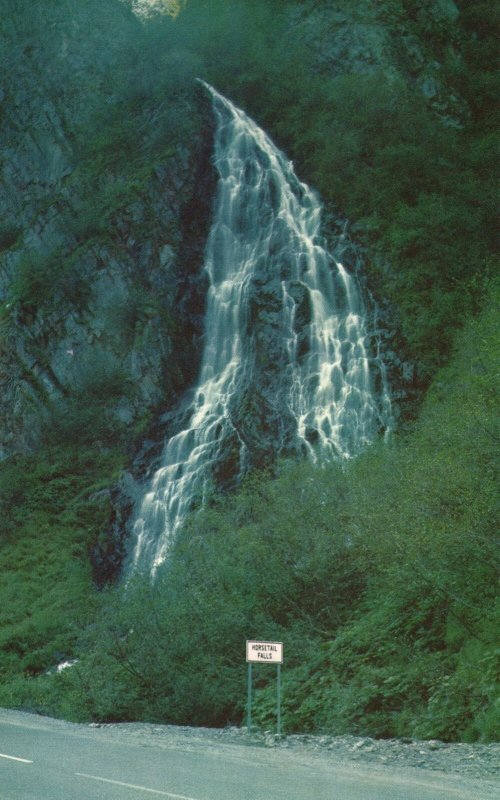 Vintage Postcard Horsetail Falls Waterfalls Richardson Highway Valdez Alaska