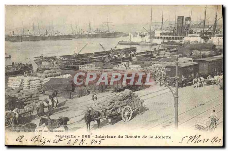 Old Postcard Marseille inside the basin of Joliette