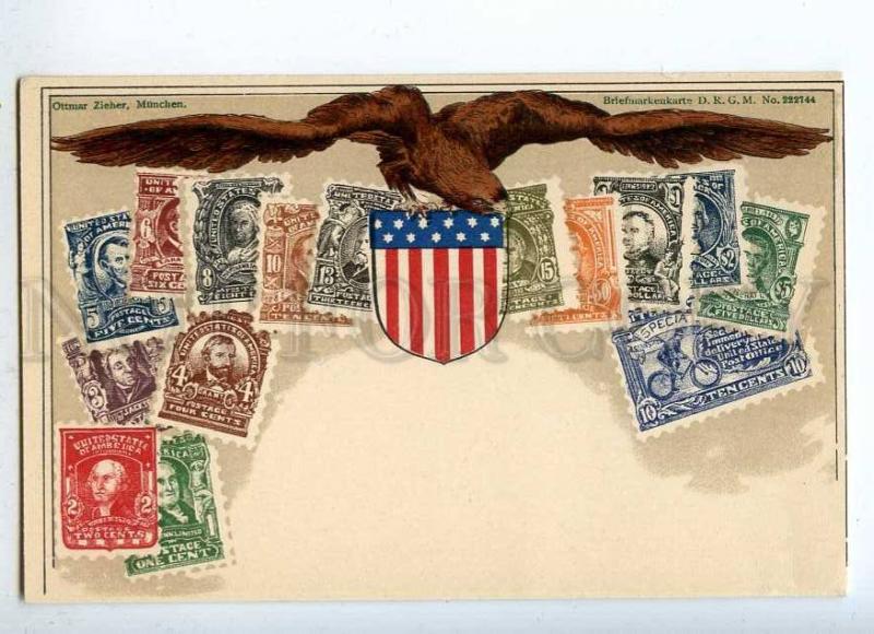 231974 USA Coat of arms STAMPS Vintage Zieher postcard