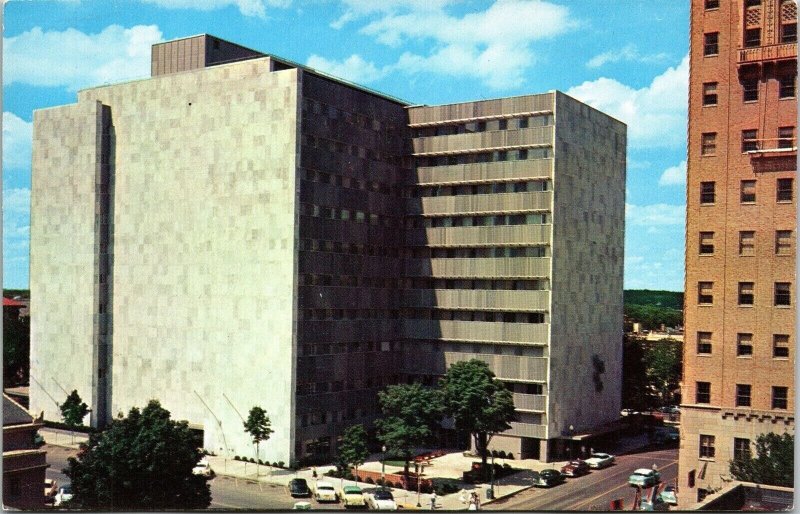 Mayo Clinic Building Rochester Minnesota MN Old Cars Postcard Plastichrome VTG 