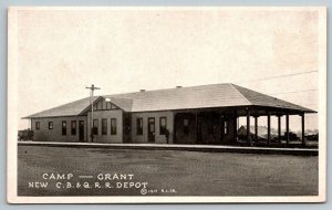WW1 US Army  1917  Camp Grant  C. B. & Q. Railroad Station Depot  Postcard