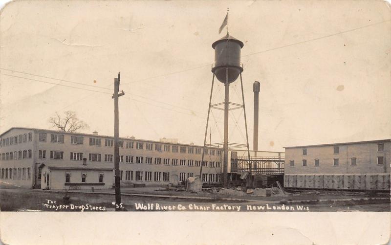 New London Wisconsin~Wolf River Co Chair Factory~Water Tower~1907 RPPC 