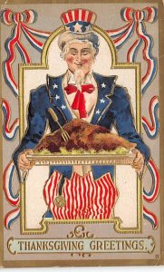 Thanksgiving Greetings USA Uncle Sam 1909 Missing Stamp 