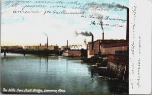 The Mills From Duck Bridge Lawrence Massachusetts Vintage Postcard C096