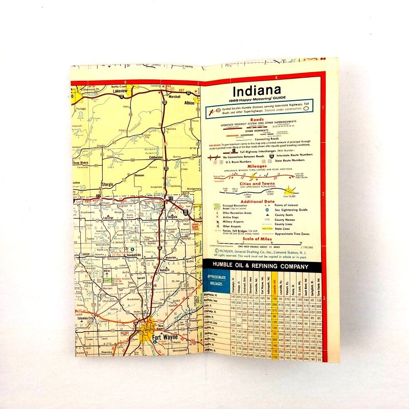 Enco Illinois Indiana Road Map Vintage 1969 Happy Motoring Humble Oil Travel