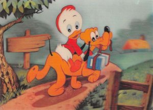 Disney 3D Lenticular Huey Duck and Pluto Vintage Postcard AA36796