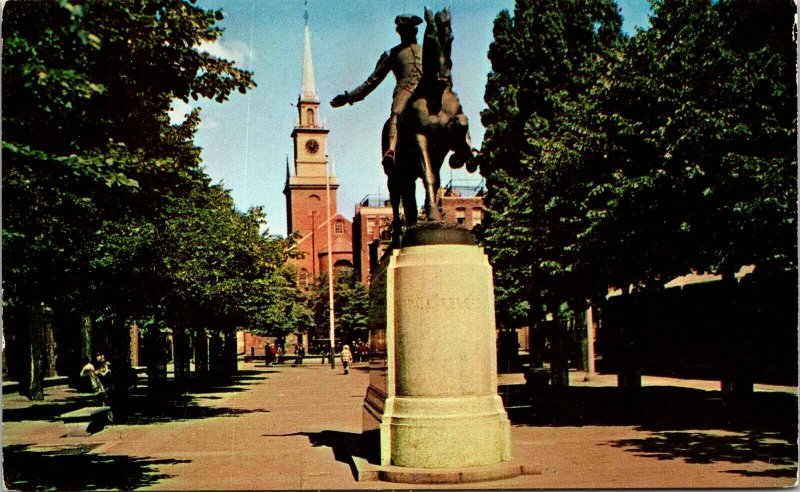 Paul Revere Park Old North Church Statue Boston Massachusetts MA Postcard VTG