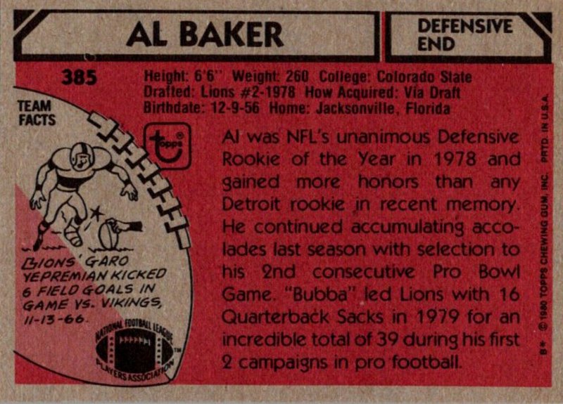 Al Baker Football Cards