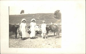 Social History Women Milkmaids Milk Maids Women Buckets Stools c1910 RPPC