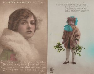 Child In 1900s Real Fur Coat Antique French Christmas 2x Postcard s