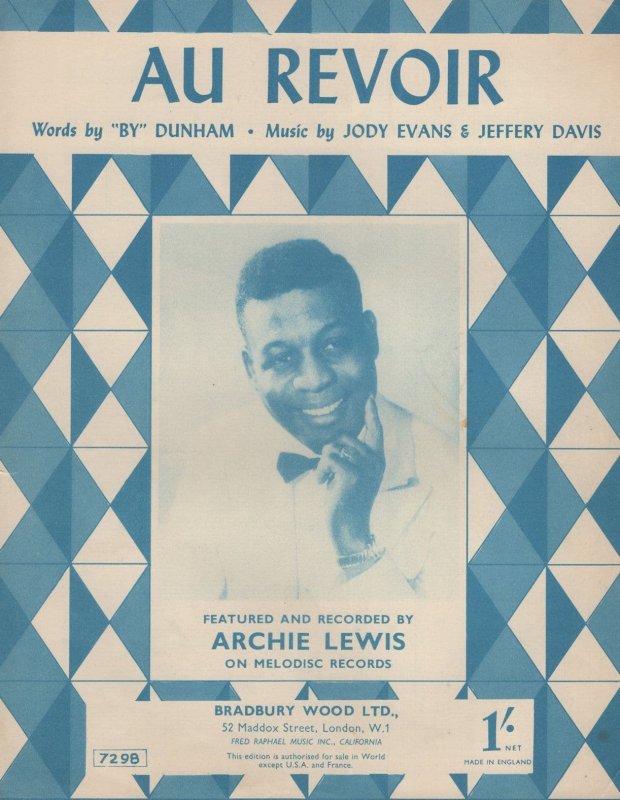 Archie Davis Melodisc Records Au Revoir Rare Sheet Music