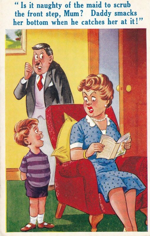 COMIC, 1920-40s; Kid getting Daddy in trouble with Mum, smacking maid on bottom