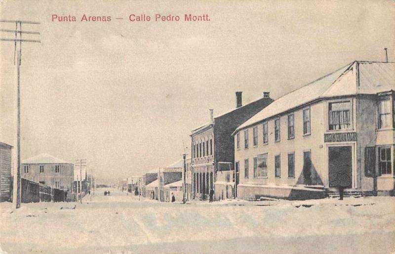 Punta Arenas Chile Calle Pedro Montt Street Scene Vintage Postcard JE229340