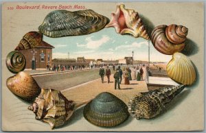 REVERE BEACH MA BOULEVARD ANTIQUE SHELL BORDERS POSTCARD