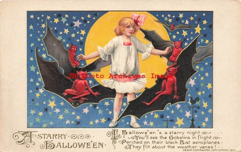 Halloween, Winsch 1913 No 3847-3, Schmucker, Goblins on Black Bat Aeroplanes 